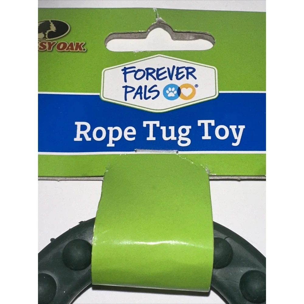 Mossy Oak Forever Pals Dog Rope Tug Toy Double‎ Ring Rubber Green Multi NWT